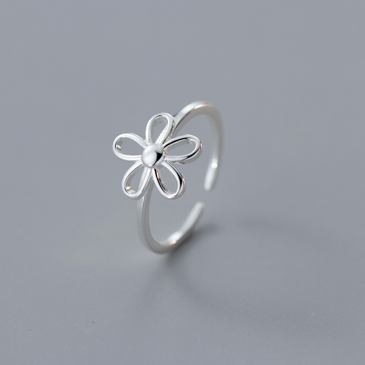 Wholesale 925 Sterling Silver Flower Ring Set Cute Adjustable Bands for Women Perfect Gift or Christmas Exchange